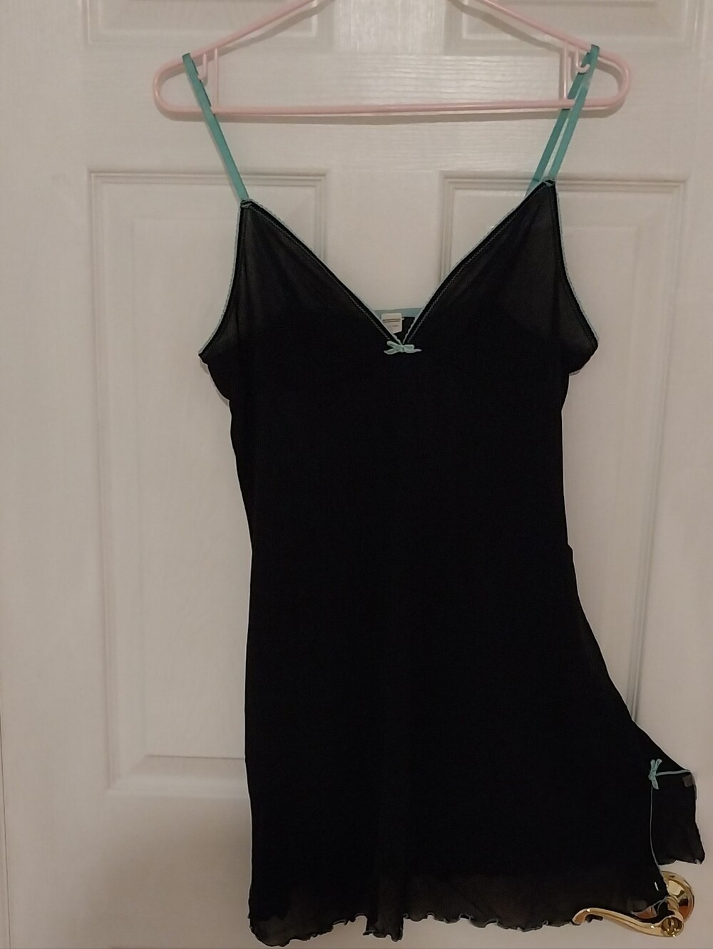 Black Slip Chemise with Aqua Straps